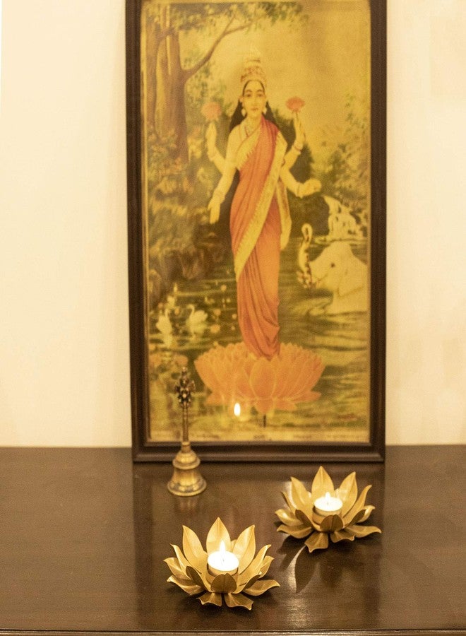 حامل شموع على شكل زهرة اللوتس من كاميري بازار مع شمعة صغيرة لتزيين ديوالي (عبوة من قطعتين) حامل شموع، حامل شموع، حامل شموع على شكل زهرة اللوتس، زينة، هدية - Image 3